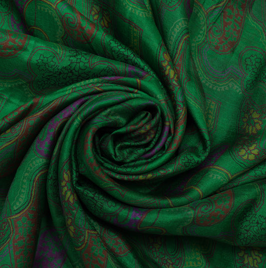 Sushila Vintage Green Scrap Saree 100% Pure Silk Printed Floral Sari Sari Fabric