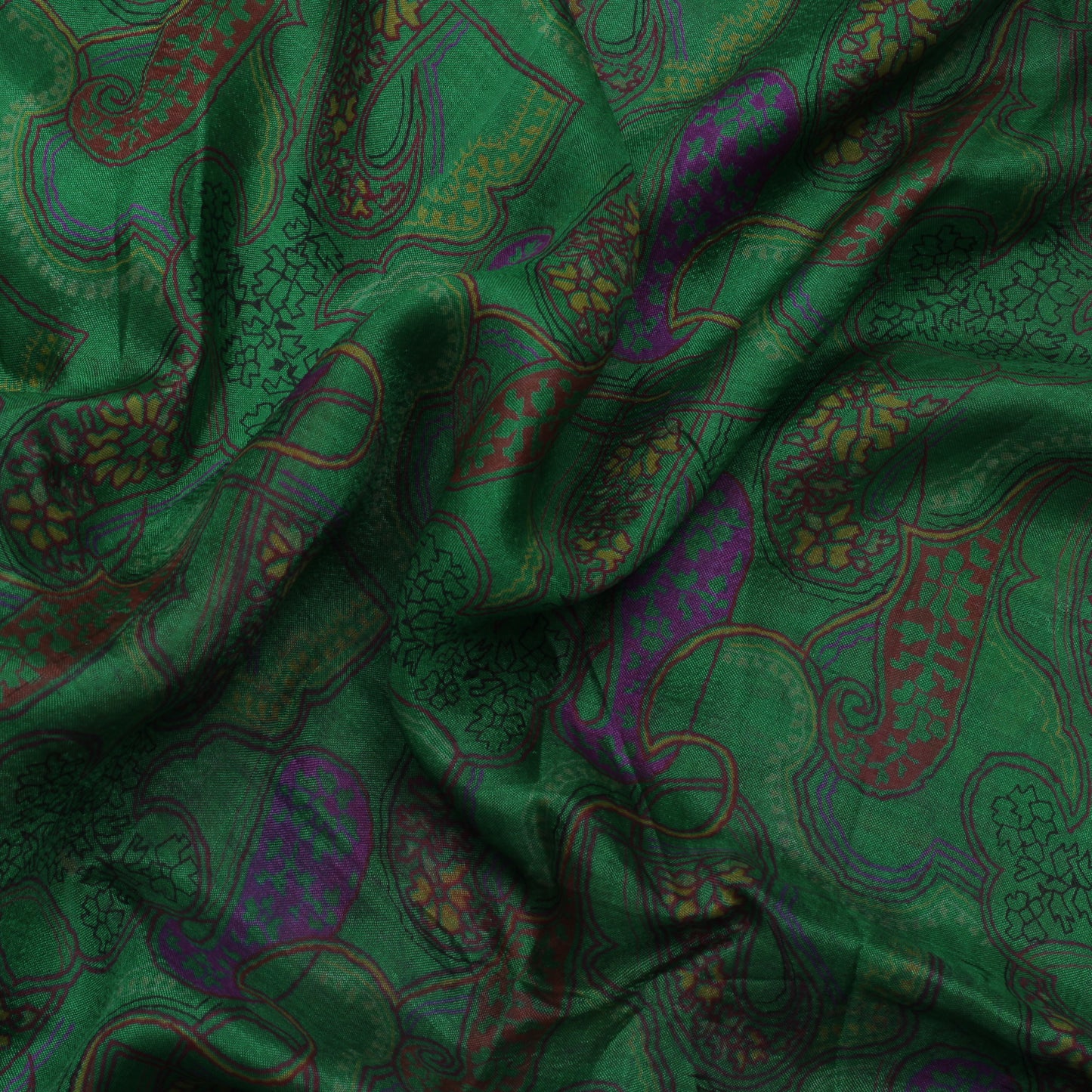 Sushila Vintage Green Scrap Saree 100% Pure Silk Printed Floral Sari Sari Fabric