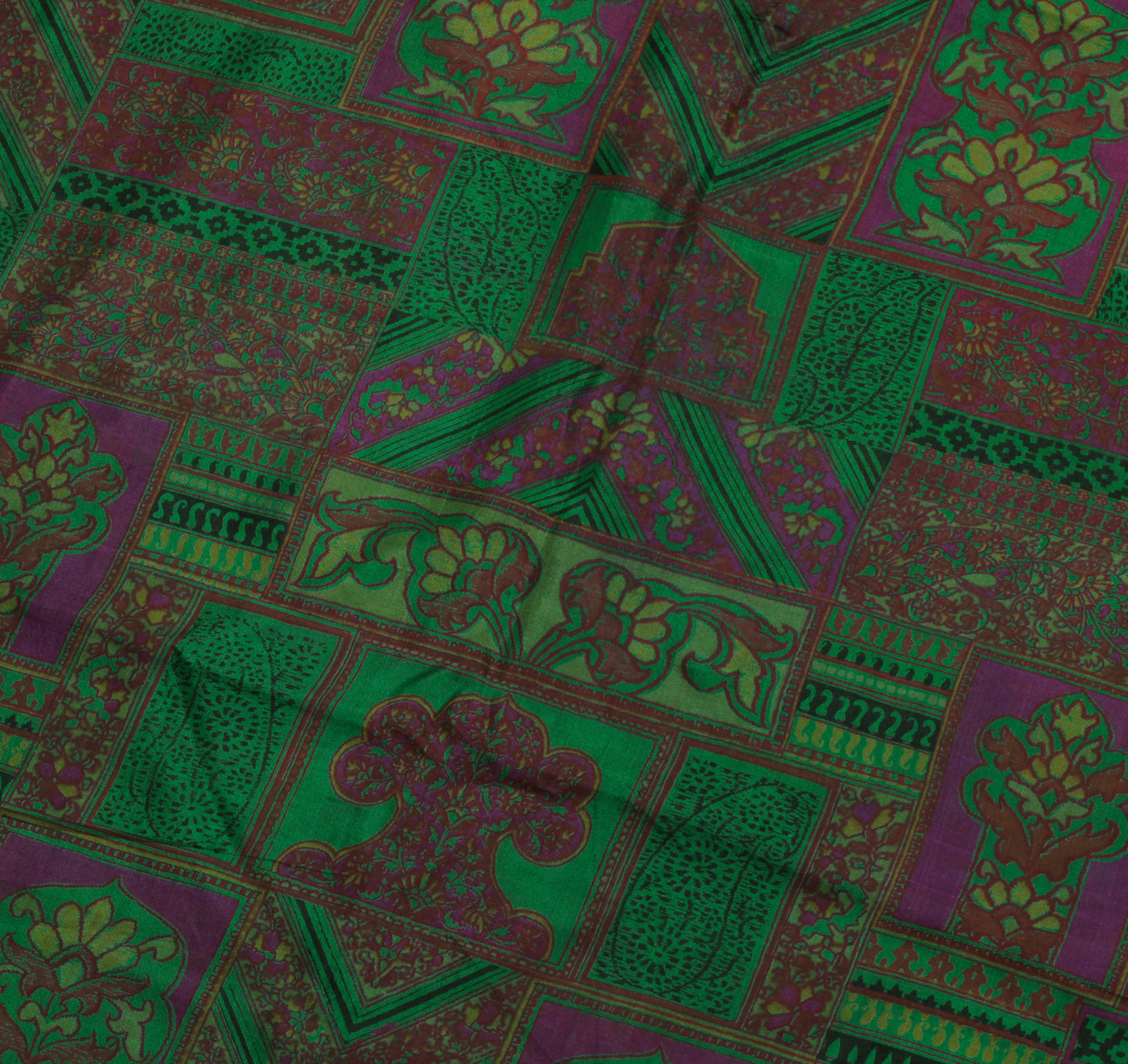 Sushila Vintage Green Scrap Saree 100% Pure Silk Printed Floral Sari Sari Fabric