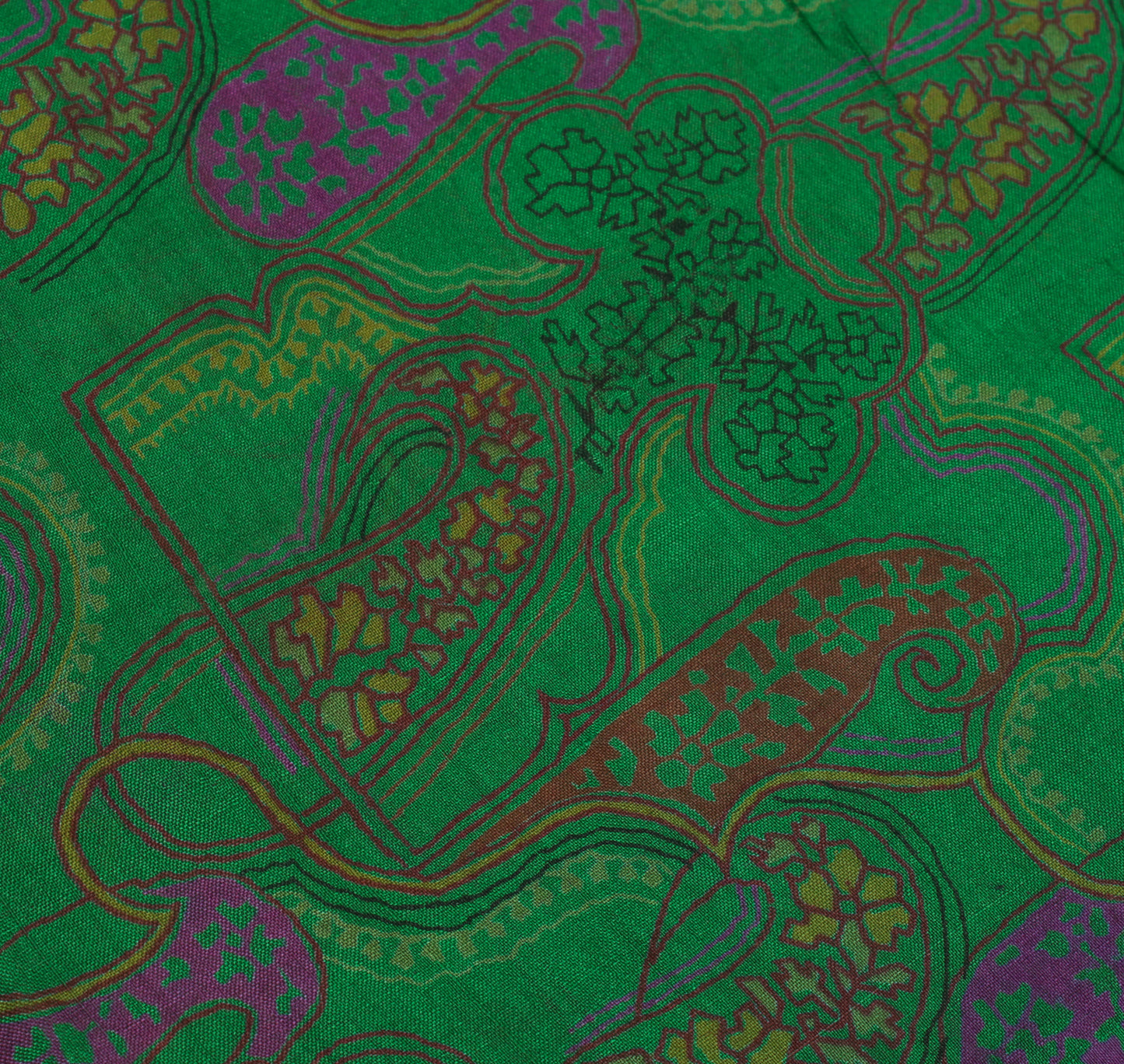 Sushila Vintage Green Scrap Saree 100% Pure Silk Printed Floral Sari Sari Fabric