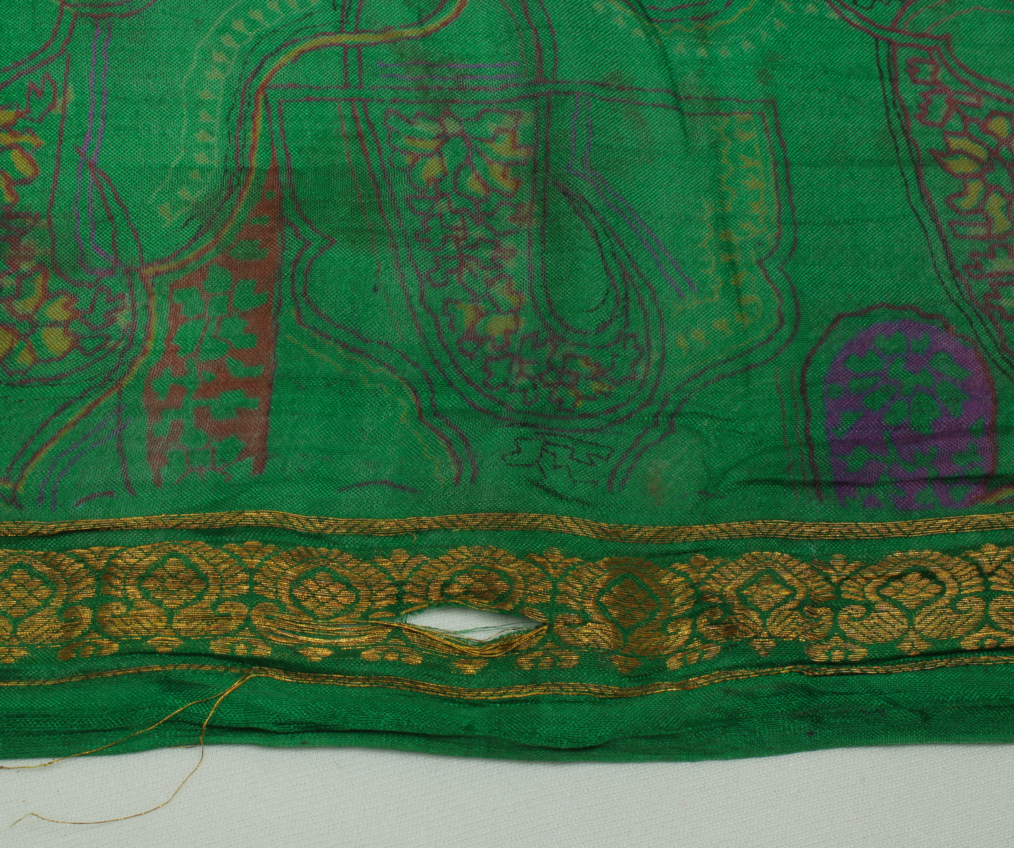 Sushila Vintage Green Scrap Saree 100% Pure Silk Printed Floral Sari Sari Fabric