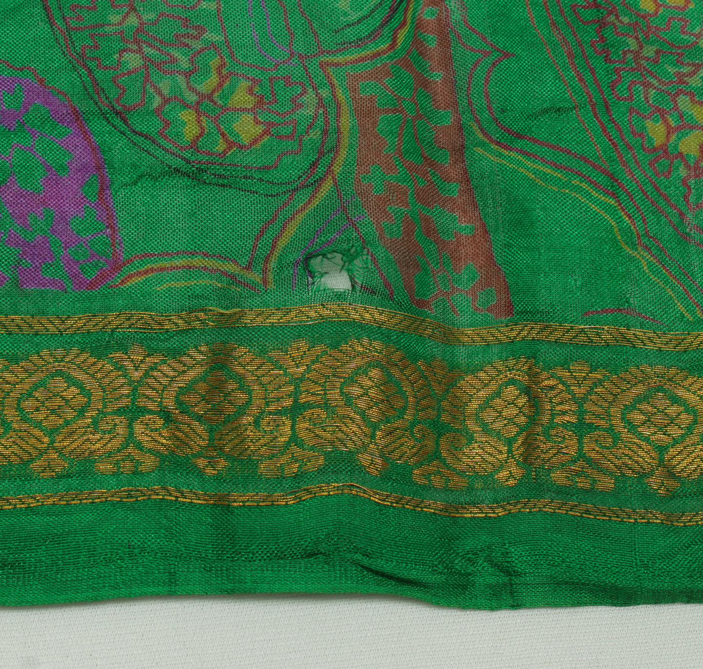 Sushila Vintage Green Scrap Saree 100% Pure Silk Printed Floral Sari Sari Fabric