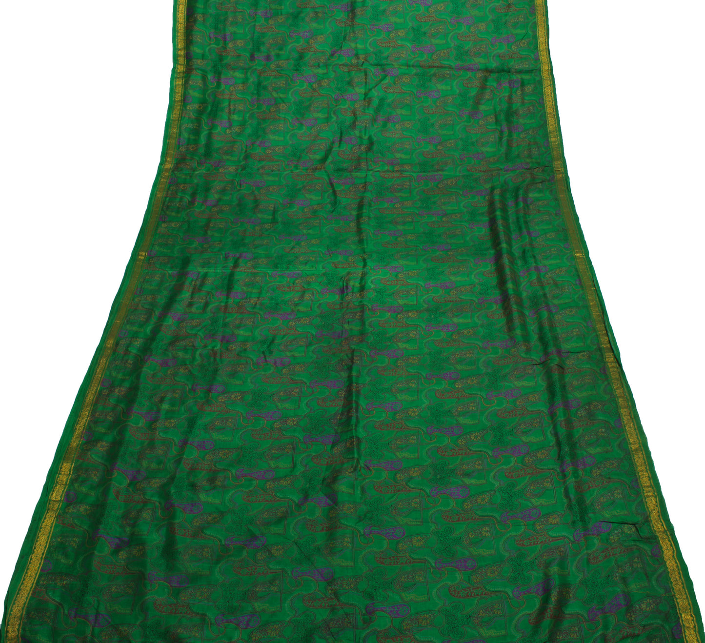 Sushila Vintage Green Scrap Saree 100% Pure Silk Printed Floral Sari Sari Fabric