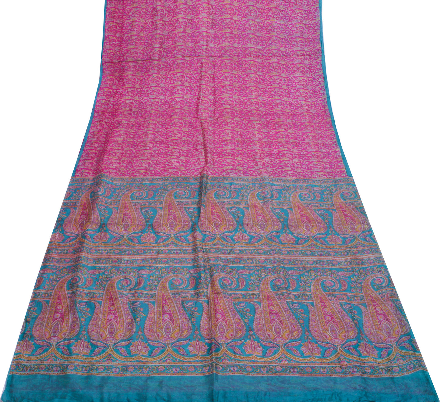 Sushila Vintage Pink Scrap Saree 100% Pure Silk Printed Paisley Sari Fabric