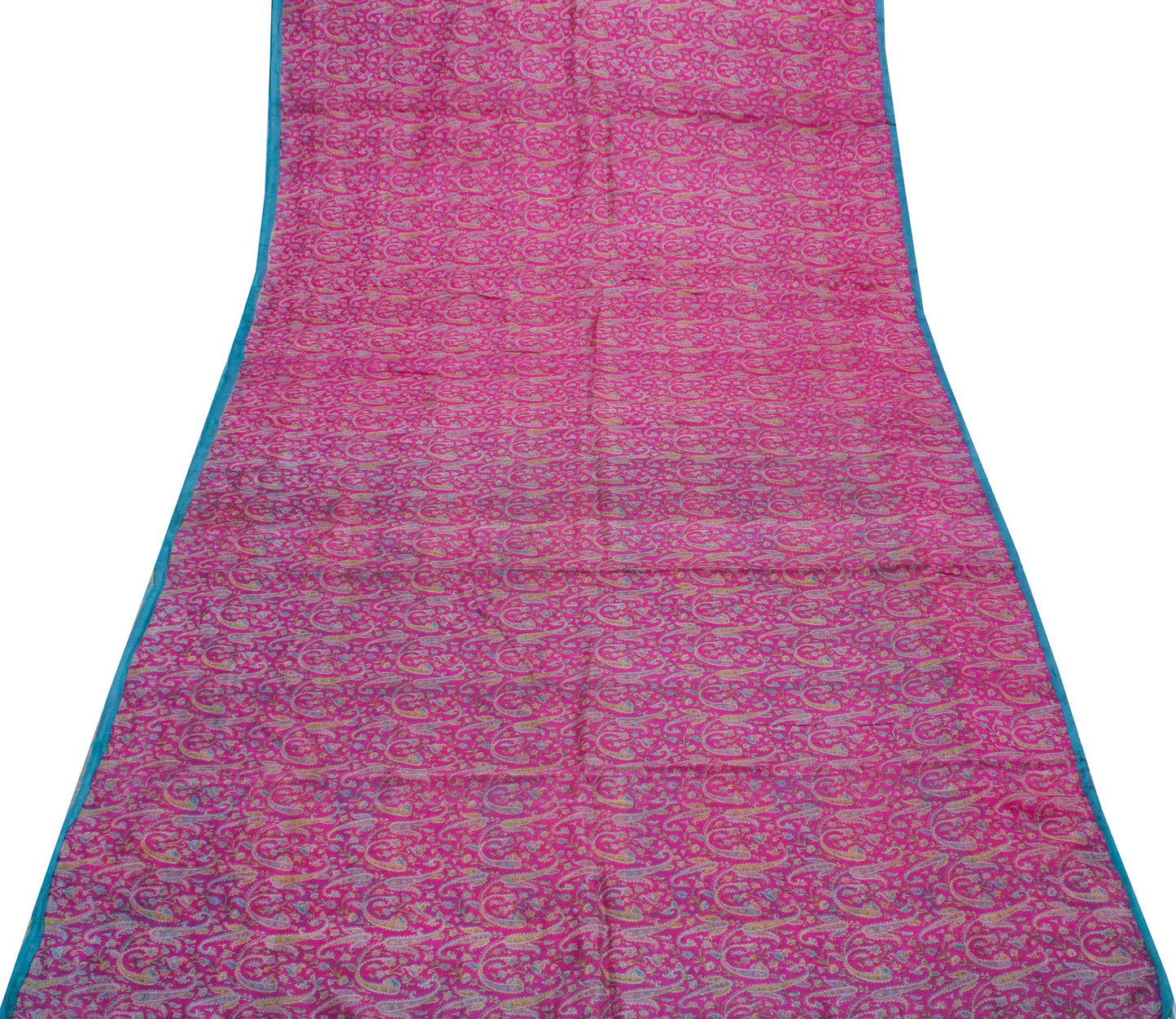 Sushila Vintage Pink Scrap Saree 100% Pure Silk Printed Paisley Sari Fabric