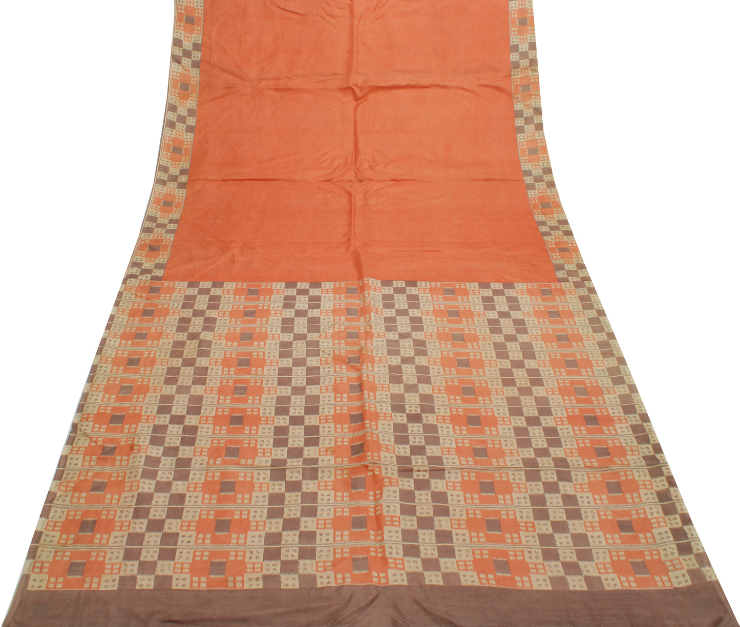 Sushila Vintage Peach Scrap Saree 100% Pure Silk Printed Floral Sari Fabric