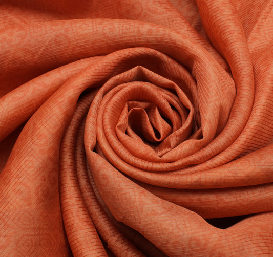 Sushila Vintage Peach Scrap Saree 100% Pure Silk Printed Floral Sari Fabric