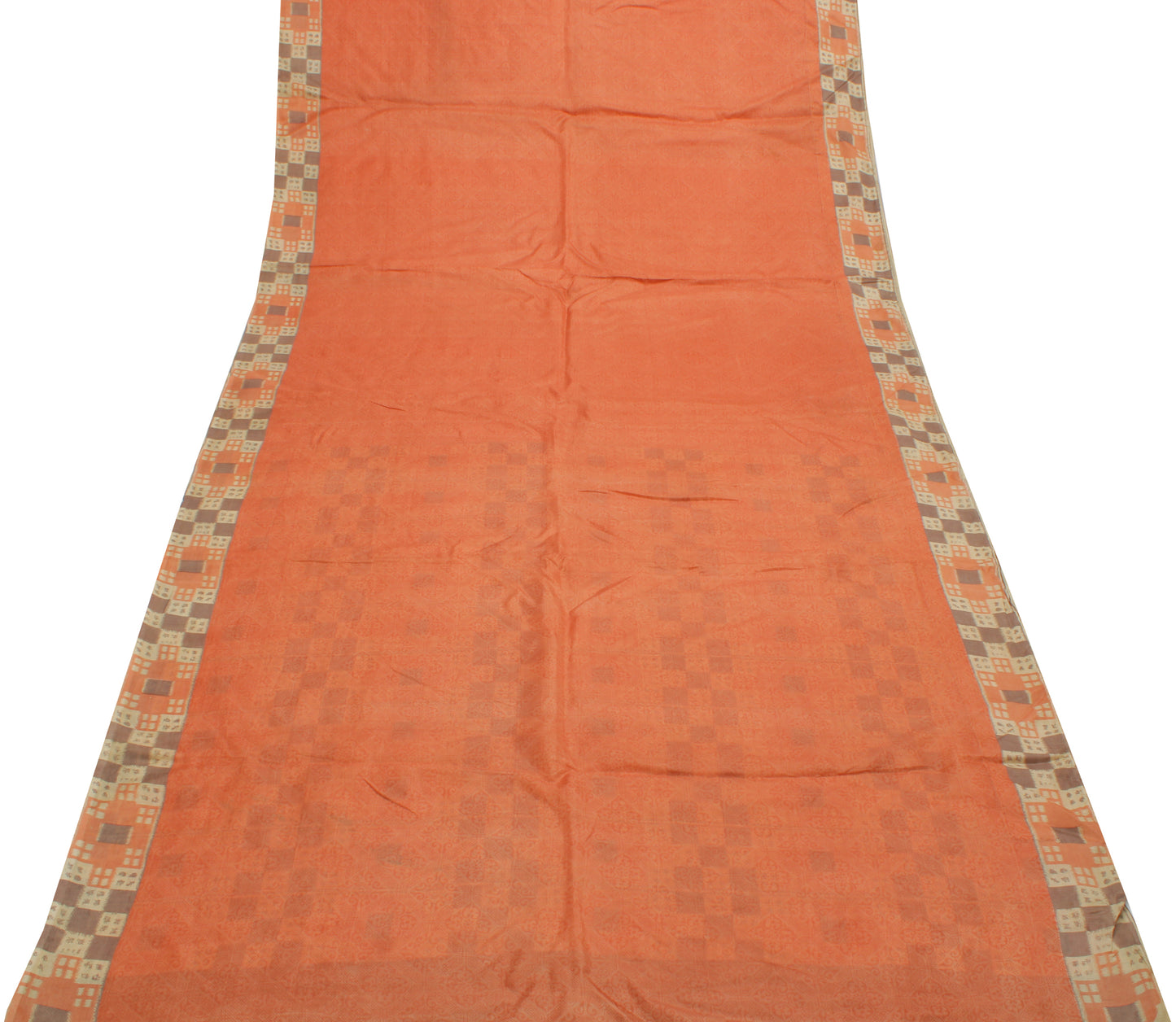 Sushila Vintage Peach Scrap Saree 100% Pure Silk Printed Floral Sari Fabric