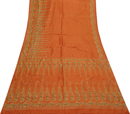 Sushila Vintage Rust Scrap Saree 100% Pure Silk Printed Floral Sari Craft Fabric