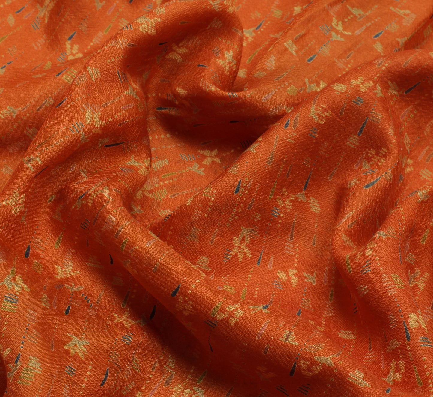 Sushila Vintage Rust Scrap Saree 100% Pure Silk Printed Floral Sari Craft Fabric