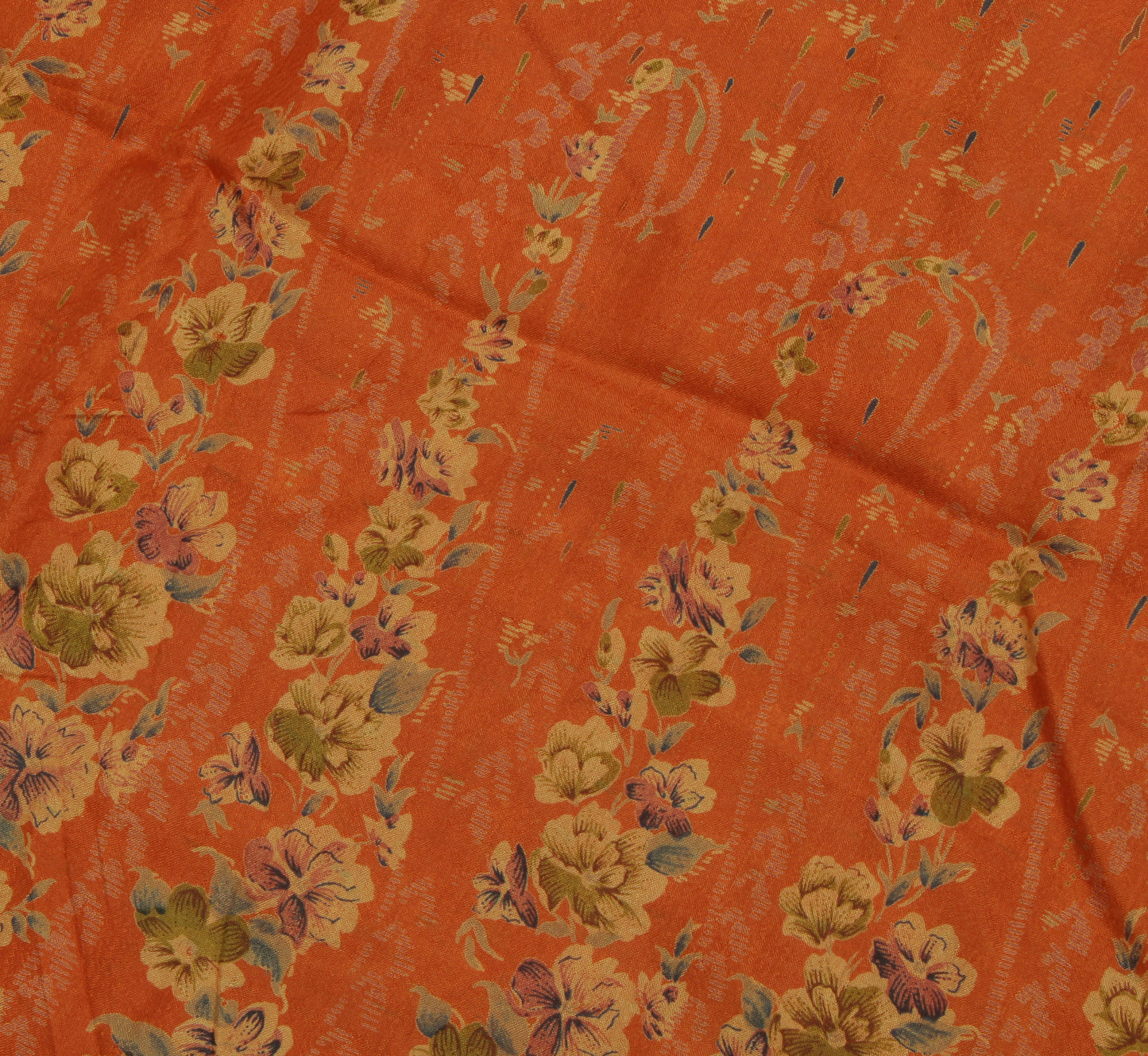 Sushila Vintage Rust Scrap Saree 100% Pure Silk Printed Floral Sari Craft Fabric