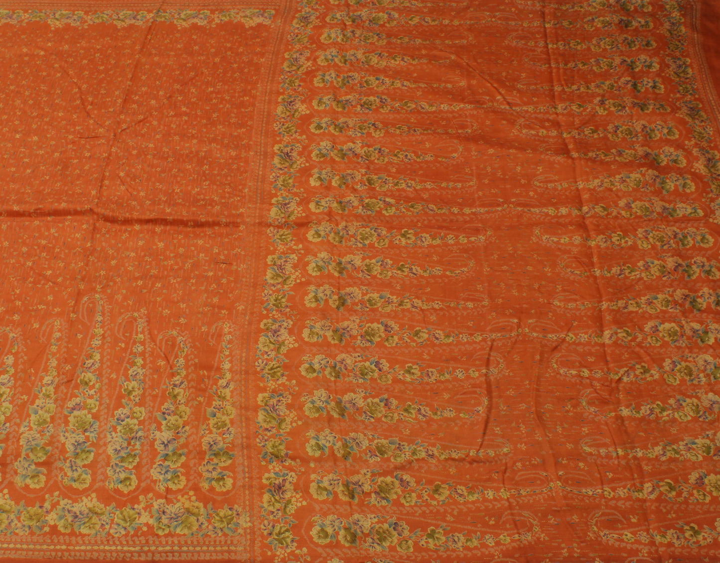 Sushila Vintage Rust Scrap Saree 100% Pure Silk Printed Floral Sari Craft Fabric