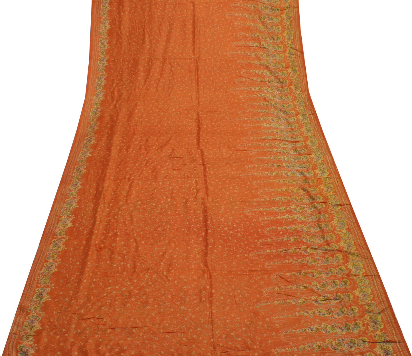 Sushila Vintage Rust Scrap Saree 100% Pure Silk Printed Floral Sari Craft Fabric