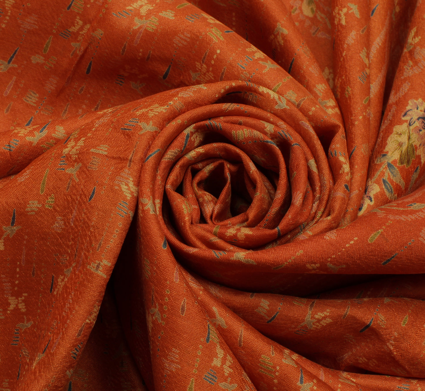 Sushila Vintage Rust Scrap Saree 100% Pure Silk Printed Floral Sari Craft Fabric