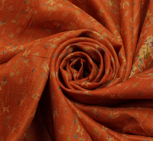 Sushila Vintage Rust Scrap Saree 100% Pure Silk Printed Floral Sari Craft Fabric