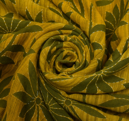 Sushila Vintage Green Scrap Saree 100% Pure Cotton Printed Floral Sari Fabric