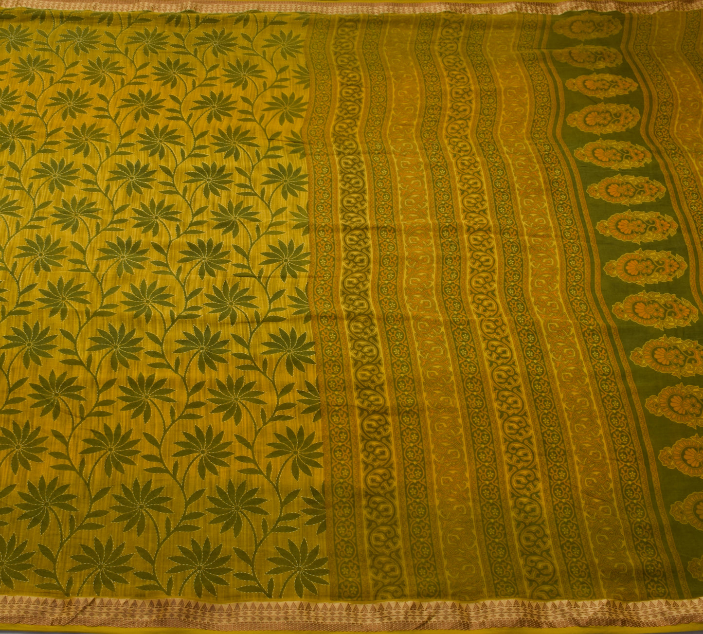 Sushila Vintage Green Scrap Saree 100% Pure Cotton Printed Floral Sari Fabric