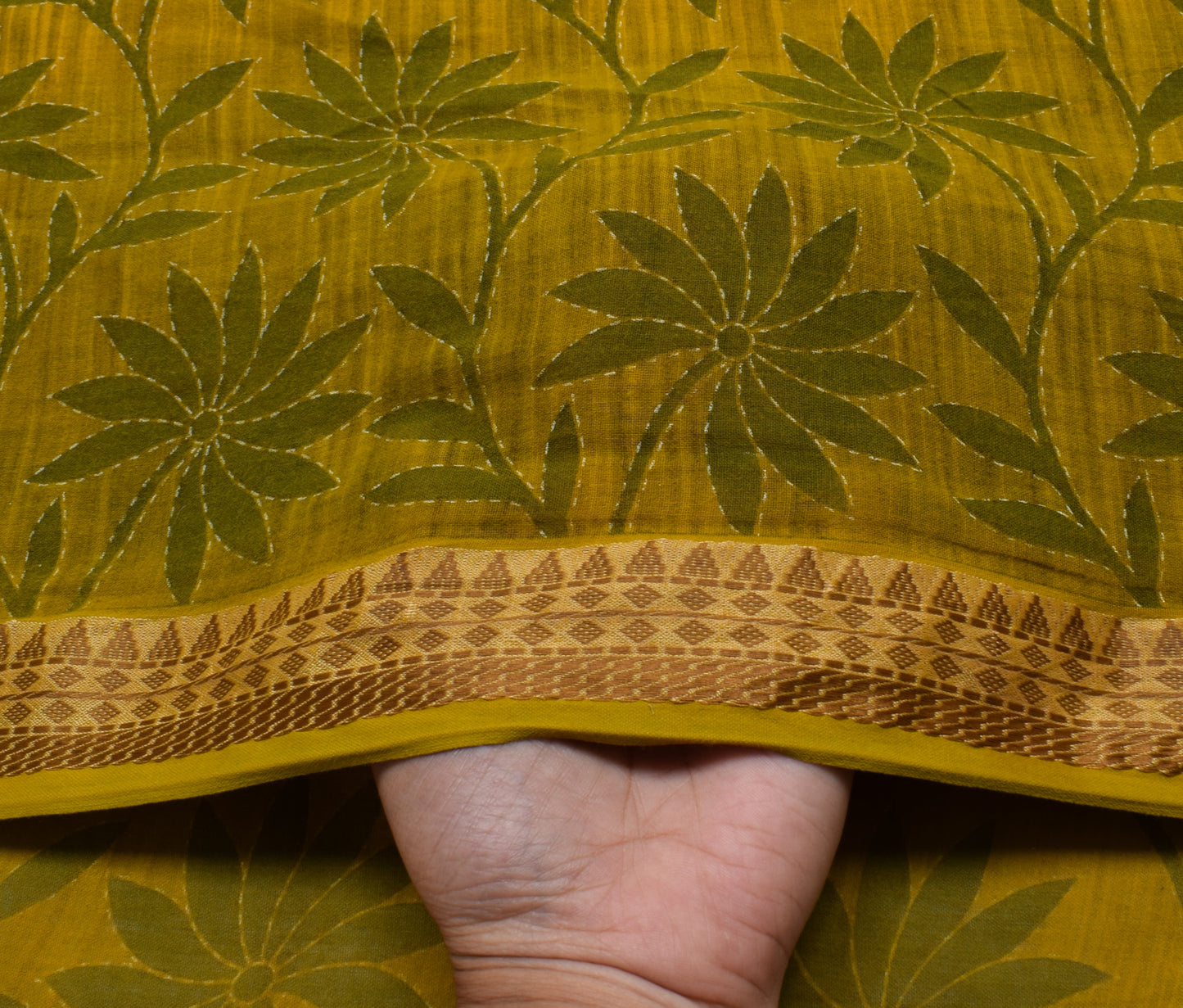 Sushila Vintage Green Scrap Saree 100% Pure Cotton Printed Floral Sari Fabric