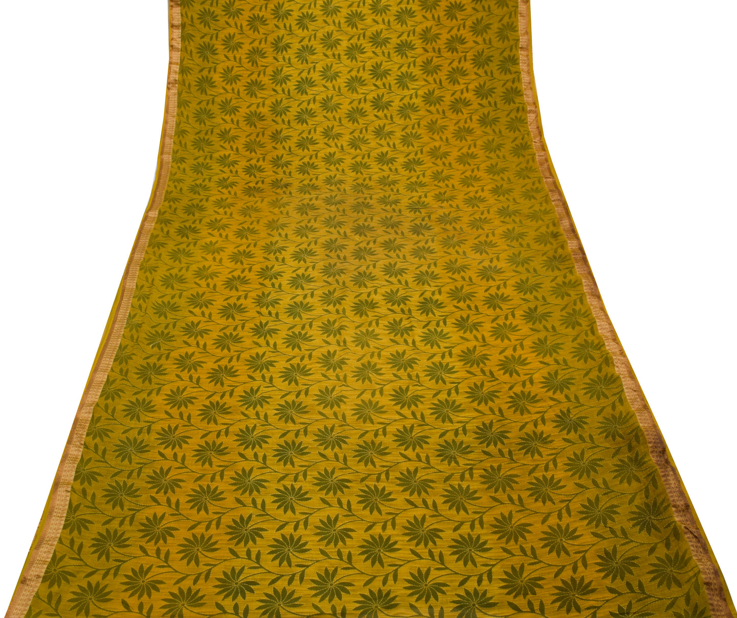Sushila Vintage Green Scrap Saree 100% Pure Cotton Printed Floral Sari Fabric