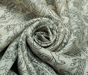 Sushila Vintage Cream Scrap Saree 100% Pure Silk Printed 5 Yard  Sari Fabric
