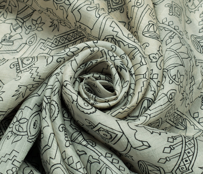 Sushila Vintage Cream Scrap Saree 100% Pure Silk Printed 5 Yard  Sari Fabric