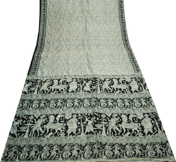 Sushila Vintage Cream Scrap Saree 100% Pure Silk Printed 5 Yard  Sari Fabric