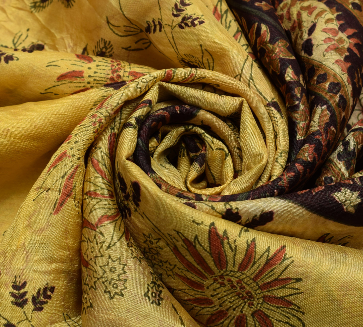 Sushila Vintage Light Green Scrap Saree Pure Silk Printed Floral Sari Fabric