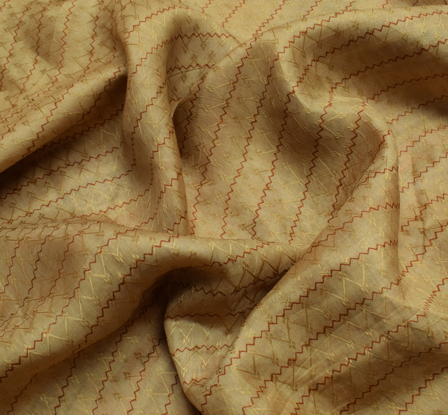 Sushila Vintage Light Brown  Scrap Saree Pure Silk Printed Sari 5 Yard Fabric