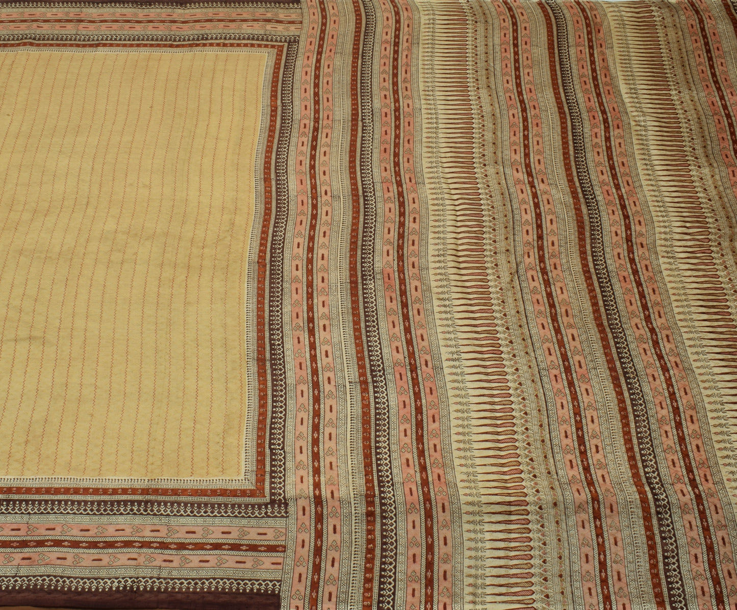 Sushila Vintage Light Brown  Scrap Saree Pure Silk Printed Sari 5 Yard Fabric