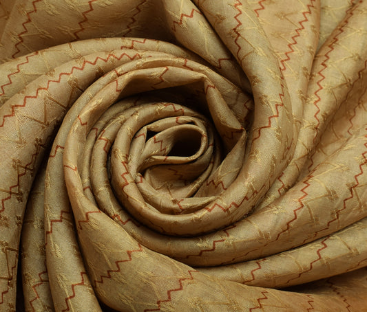 Sushila Vintage Light Brown  Scrap Saree Pure Silk Printed Sari 5 Yard Fabric