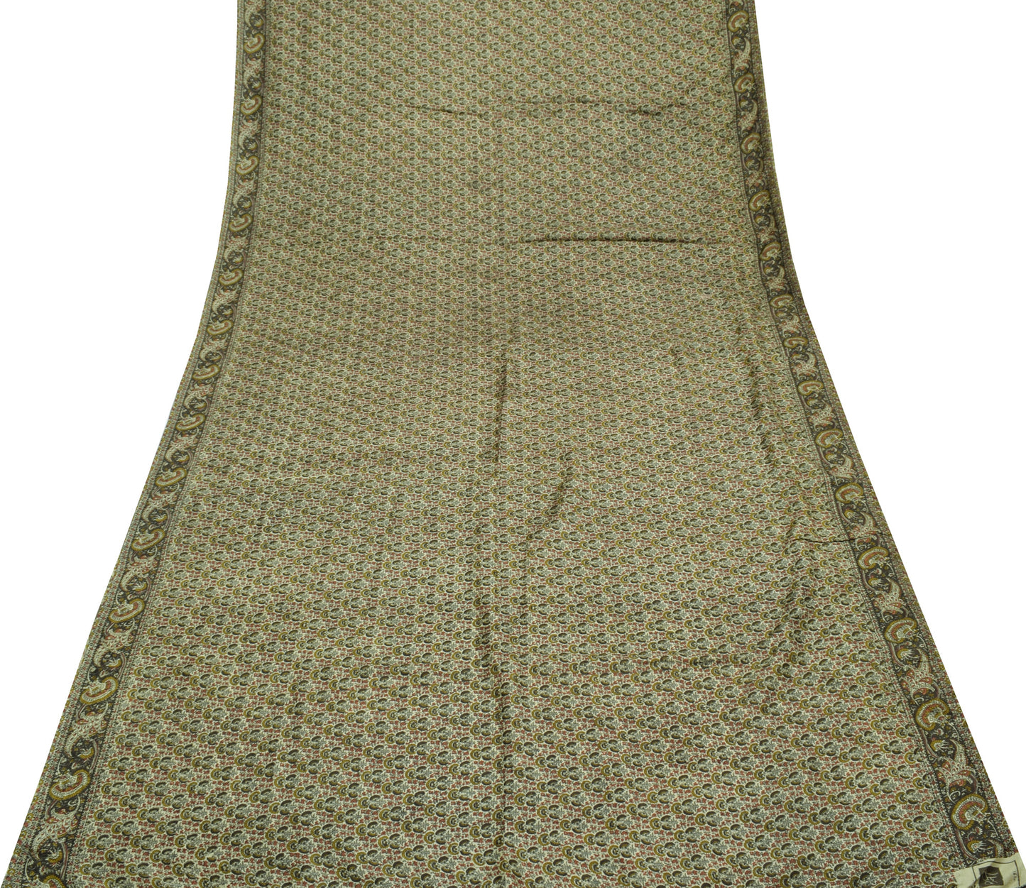 Sushila Vintage Light Green Scrap Sari 100% Pure Silk Printed Floral Sari Fabric