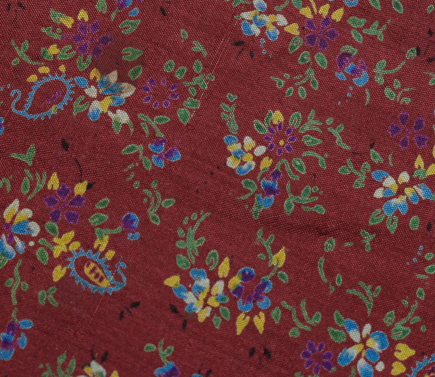 Sushila Vintage Maroon Scrap Saree 100% Pure Silk Printed Floral Sari Fabric