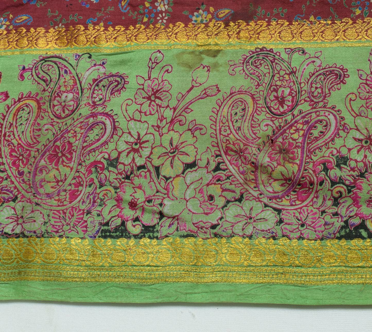 Sushila Vintage Maroon Scrap Saree 100% Pure Silk Printed Floral Sari Fabric