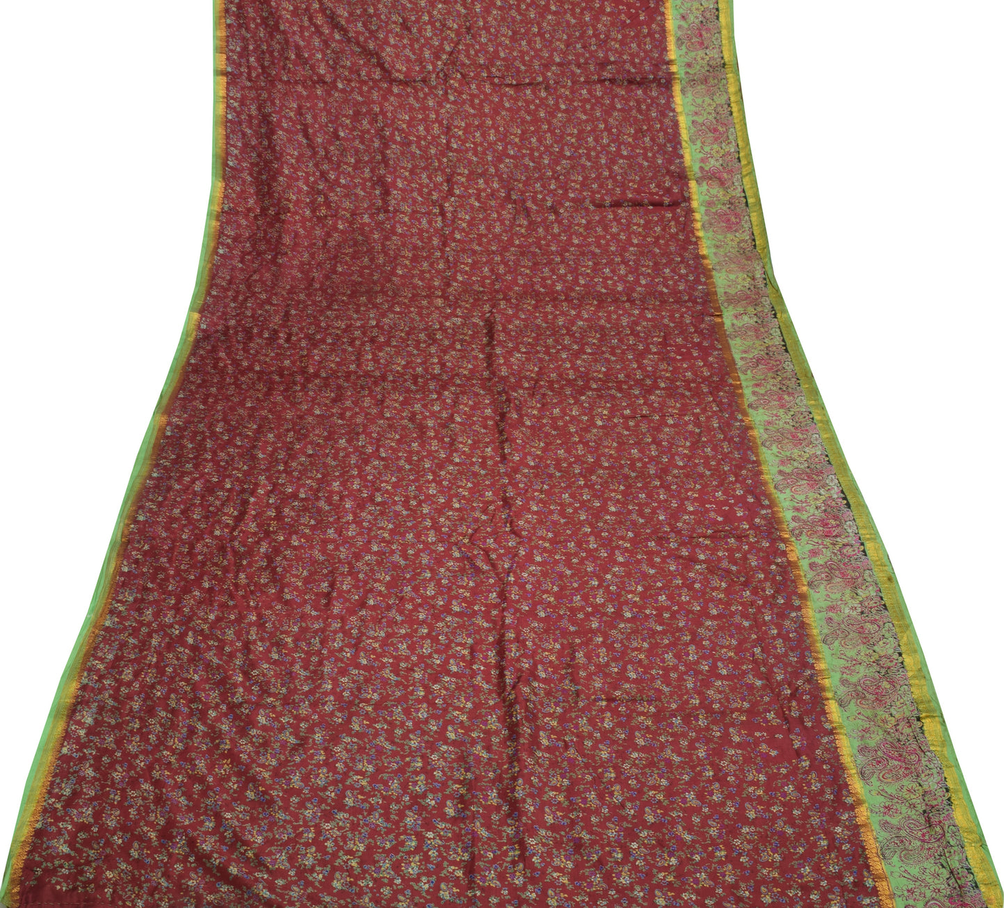 Sushila Vintage Maroon Scrap Saree 100% Pure Silk Printed Floral Sari Fabric