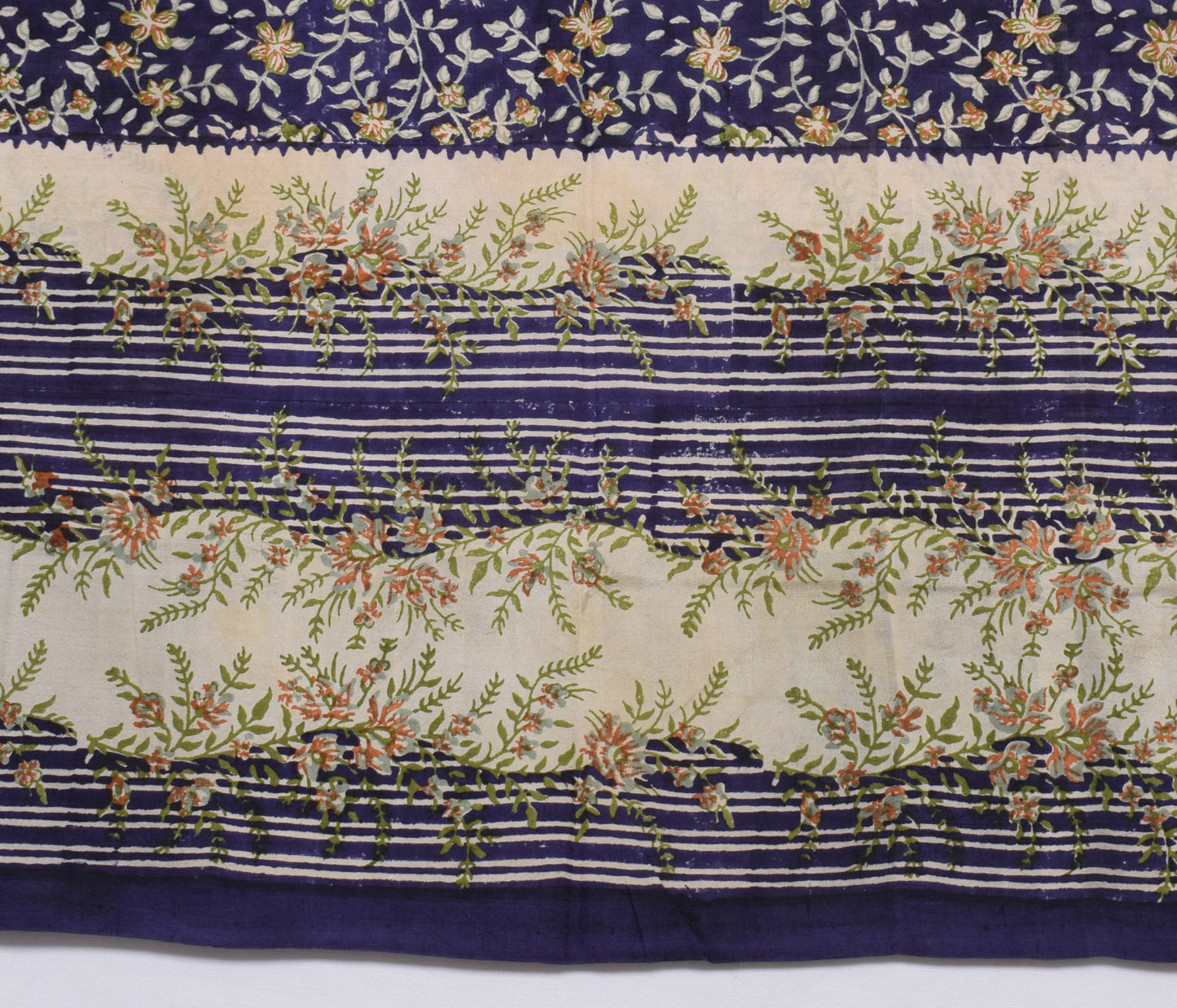 Sushila Vintage Blue Scrap Saree 100% Pure Silk Printed Floral Sari Fabric