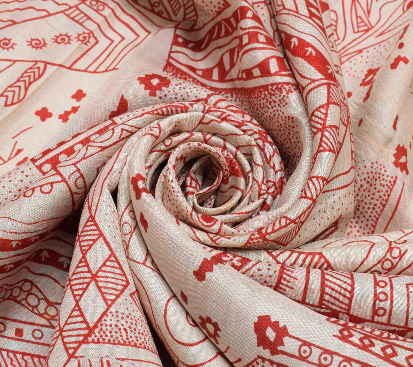 Sushila Vintage Cream Indian Scrap Saree 100% Pure Silk Printed Sari 5 YD Fabric