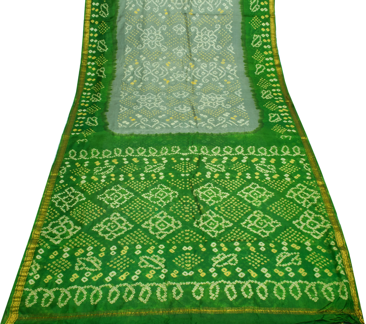 Sushila Vintage Indian Scrap Saree 100% Pure Silk Bandhani Printed Sari Fabric