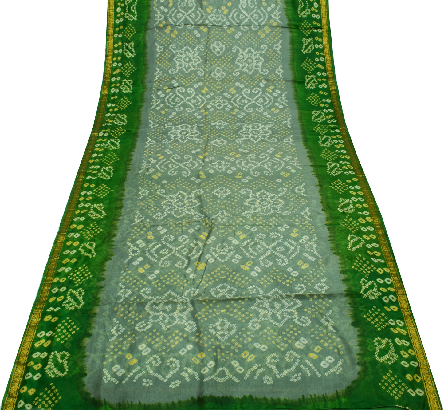 Sushila Vintage Indian Scrap Saree 100% Pure Silk Bandhani Printed Sari Fabric