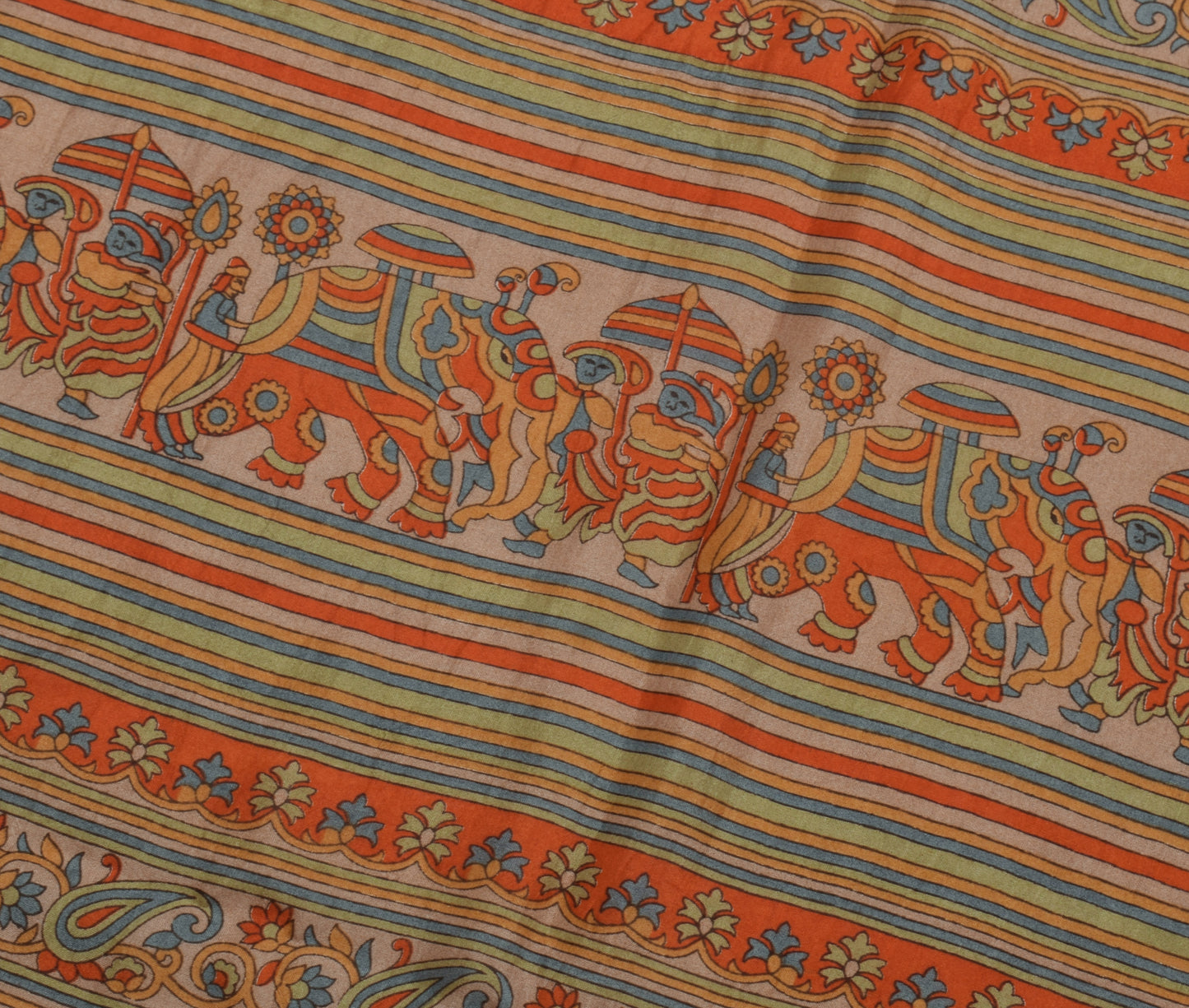 Sushila Vintage Brown Scrap Saree 100% Pure Silk Printed Sari 5 Yard Fabric