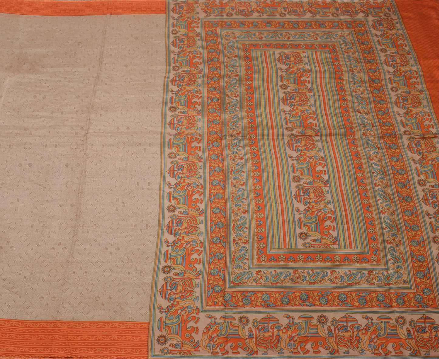 Sushila Vintage Brown Scrap Saree 100% Pure Silk Printed Sari 5 Yard Fabric