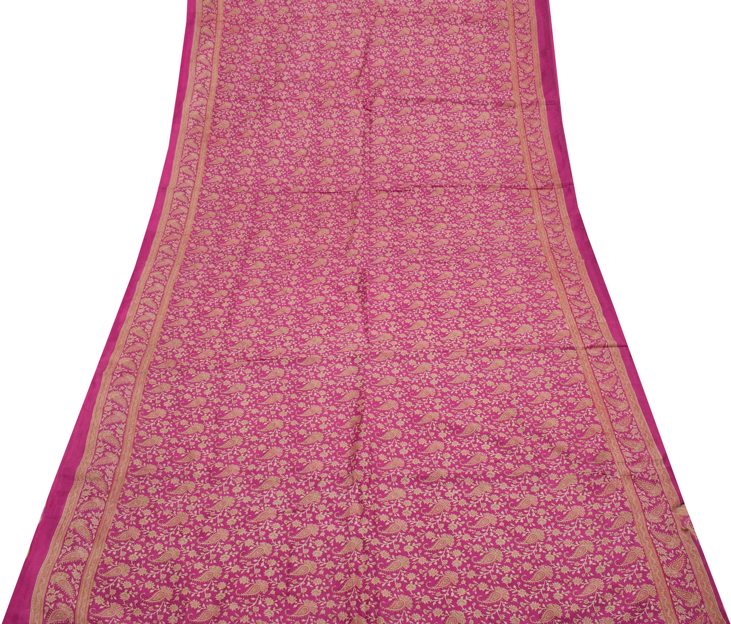 Sushila Vintage Dark Pink Scrap Saree 100% Pure Silk Printed Paisley Sari Fabric