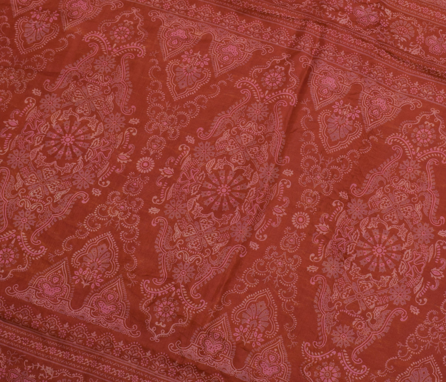 Sushila Vintage Light Orange Scrap Saree 100% Pure Silk Printed Sari Fabric