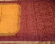 Sushila Vintage Light Orange Scrap Saree 100% Pure Silk Printed Sari Fabric