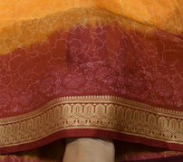 Sushila Vintage Light Orange Scrap Saree 100% Pure Silk Printed Sari Fabric