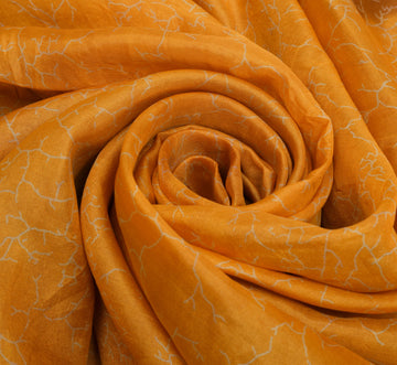 Sushila Vintage Light Orange Scrap Saree 100% Pure Silk Printed Sari Fabric