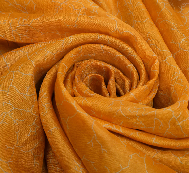 Sushila Vintage Light Orange Scrap Saree 100% Pure Silk Printed Sari Fabric