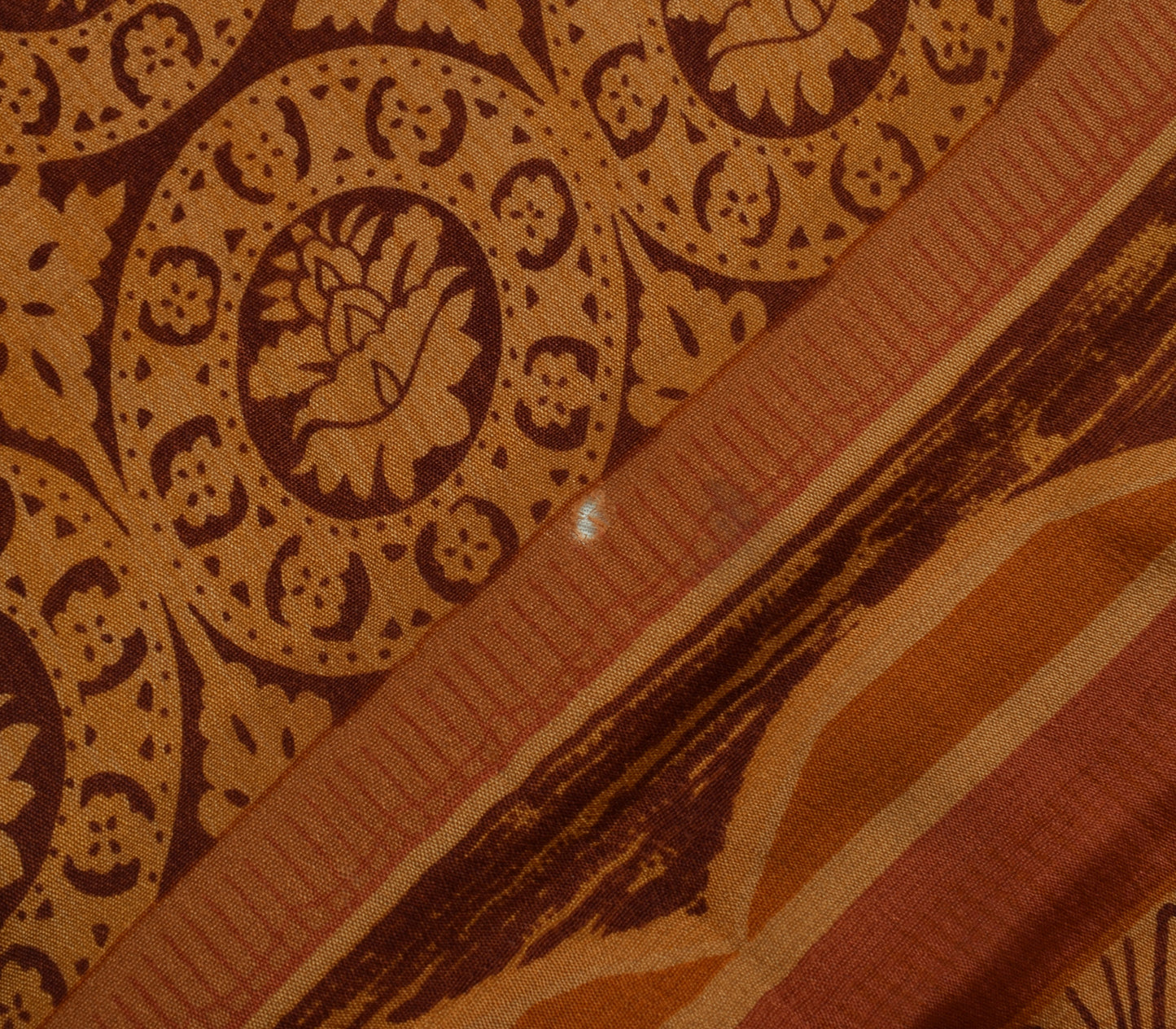 Sushila Vintage Brown Scrap Saree 100% Pure Silk Printed Sari 5 Yard Fabric