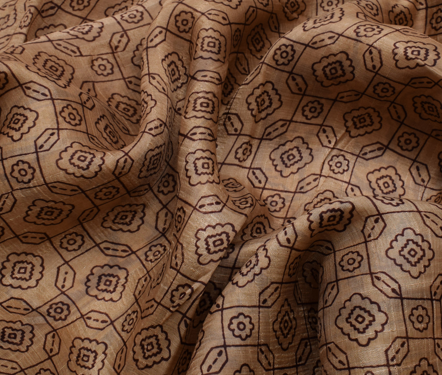 Sushila Vintage Light Brown Scrap Saree 100% Pure Silk Printed Sari Fabric