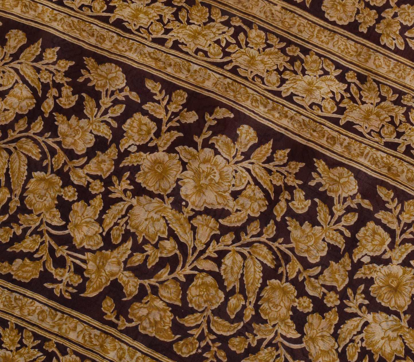 Sushila Vintage Light Brown Scrap Saree 100% Pure Silk Printed Sari Fabric