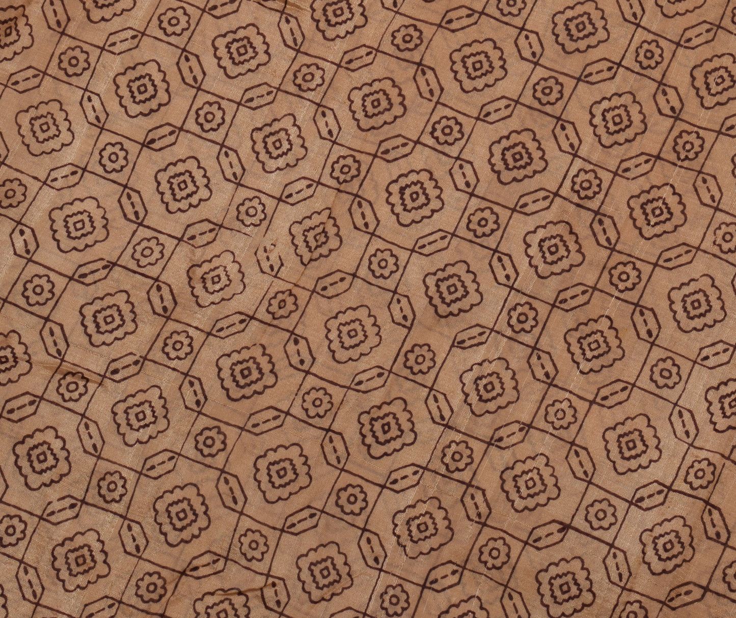 Sushila Vintage Light Brown Scrap Saree 100% Pure Silk Printed Sari Fabric